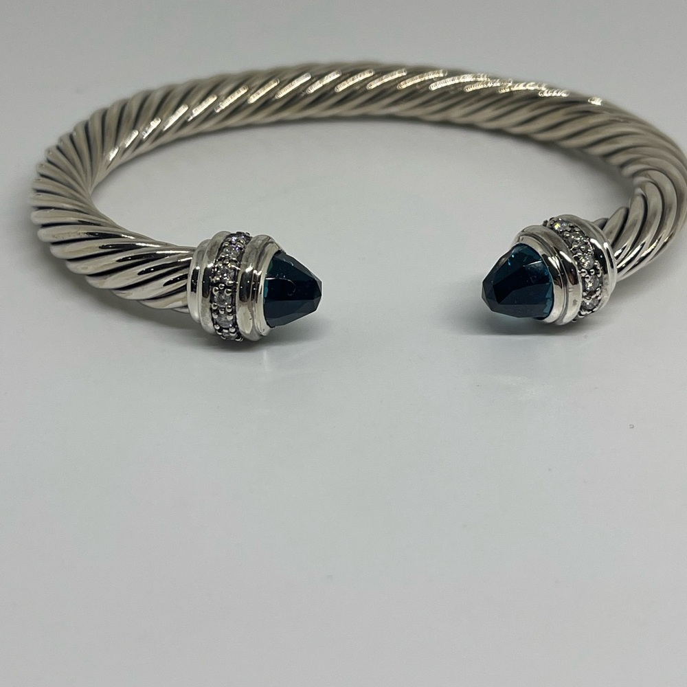 David Yurman Bracelet Sterling Silver with Hampton Blue Topaz and Diamonds, 7mm - Picture 2 of 10